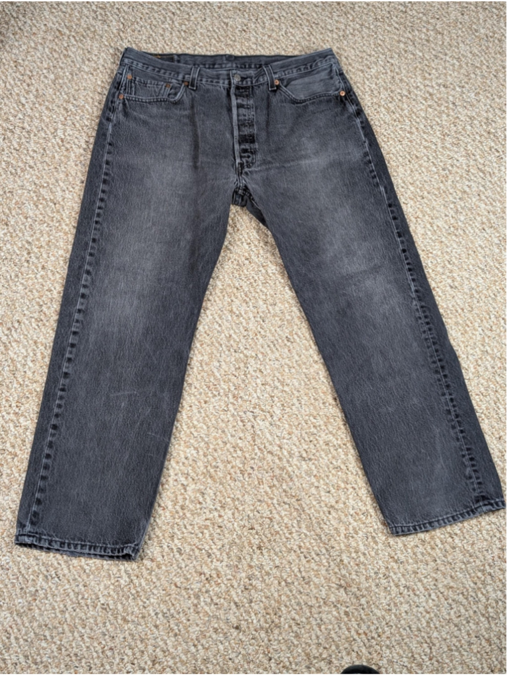 Vintage 1990s Levi’s 501 Black Jeans Made in USA, Faded Straight Leg Button Fly,